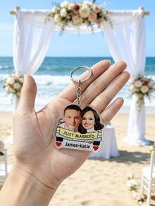 1/3/5pcs Custom Creative Wedding Keychain With Personalized Acrylic Photo Portrait - Customize Couple Photos And Text, Personalized Photo Keychains, Wedding, Anniversary, Valentine's Day Gifts - Multicolor - View 9