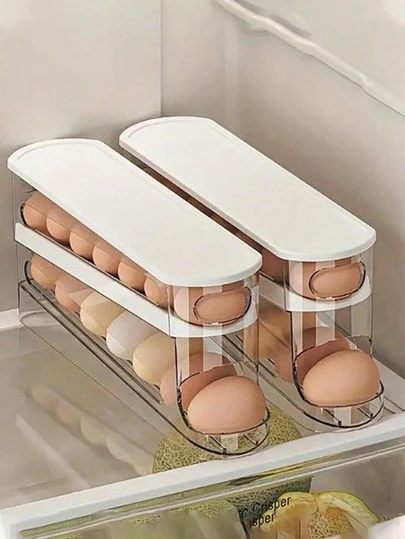 1pc Space-Saving Rotating Egg Storage Box, Suitable For Refrigerator Side Door, Made Of Plastic Material, No Battery Required, Essential Egg Organizer For Kitchen