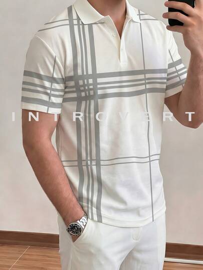 Men Polo Shirt, Plaid Polo Shirt, Casual Lapel Shirt, Men Classic Shirt, Men Top, Mature Style Shirt, All-Match Men Shirt, Irregular Plaid Shirt, Business Casual Shirt, Men Fashion Blouse