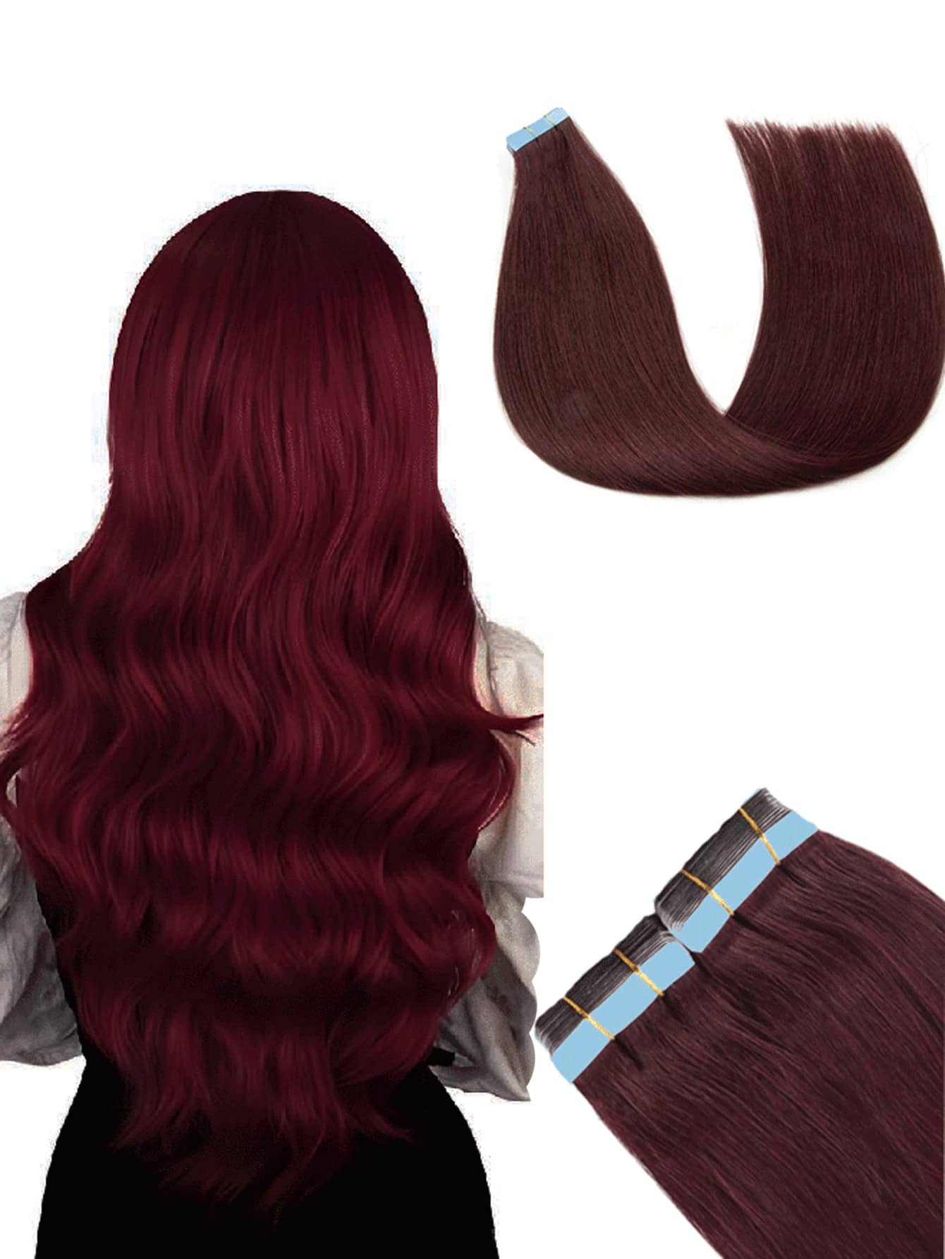 #99J 30g 20pcs Straight Tape In Human Hair Extension. 18-28inch. Silky Seamless Invisible For Thin Hair Woman. Add Volume & Length. Natural Look. Top Quality Blue Tape In Hair Tape. - S99J - View 1