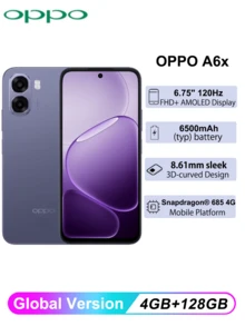OPPO A6x 智能手机全球版，配备 6500mAh 大容量电池、120Hz 超亮显示屏、48 个月质保，搭载骁龙® 685 4G 移动平台。 - 紫色 - 查看 1