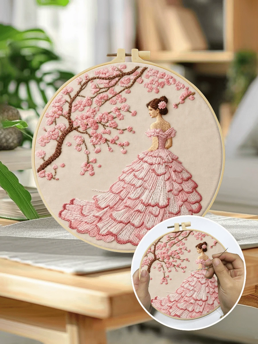 20x20cm/7.9x7.9in Hand Embroidery Kit, Woman Back View Pattern, Suitable For Adult Beginners, Includes Embroidery Cloth, Instructions, Embroidery Frame And Needles, Great Gift For Friends And Family, Home Decor, Office Craft