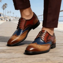 Men's English-Style Saratoga Best-Selling Shoes, Suitable For  Business Banquets, Laced Leisure Party Shoes - màu nâu - Xem 2