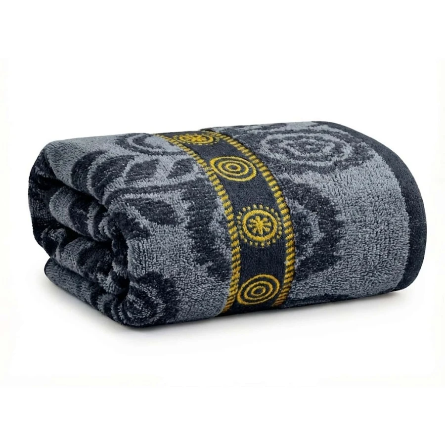 Large Soft Cotton Bath Towel With Luxury Print, 70*1.40 Cm - 圖案 4 – 海軍藍 - 查看 1