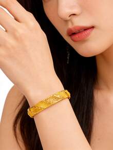 1件24K镀金手镯，中东时尚开口手镯，奢华新娘婚礼派对配饰，非洲/尼日利亚 - 金色 - 查看 3