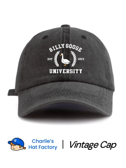 1pc Vintage Washed Baseball Cap - Retro "Silly Goose University" Campus Print - Multiple Vintage Color Options - Soft Adjustable Dad Hat Suitable For Campus, Back To School And Fun Gifts