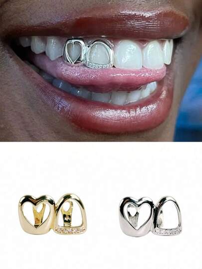 1 Set Unisex Hollow Metal Tooth Grillz, Suitable For Nightclub, Halloween, Christmas Wear