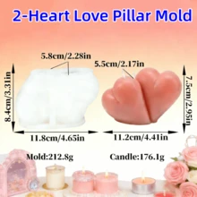 Love Themed Romantic Double Heart Candle Silicone Mold 3D Love Pillar Art Soap Plaster Mould DIY Aromatherapy Candle Casting Ideal For Valentine's Day Wedding Anniversary Handmade Gifts - A-White - View 11