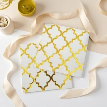 20/40 unidades Servilletas de papel desechables con patrones geométricos de argyle dorados, 2 servilletas decorativas para la fiesta de Eid Mubarak, adecuadas para decoraciones de boda, aniversario, cumpleaños, Ramadán, carnaval, Pascua y fiestas festivas - Dorado - Ver 5