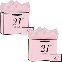 1組/2組/5組生日禮物袋，適用於21/30/40/50/60歲，附賀卡與薄棉紙，男女皆適用，適用於21/30/40/50/60歲(2005/1996/1986/1976/1986)，高級黑金週年慶禮物購物紙袋，適用於禮物包裝(黑色/粉色) - 查看 21