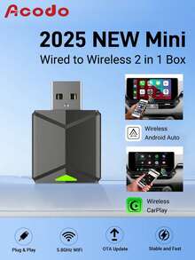 XUDA 2025新款有线转无线CarPlay和Android Auto二合一适配器，兼容99%原厂有线CarPlay/Android Auto支持的车辆，支持2.4~5.0 GHz WiFi5，时尚便携 - 深灰色 - 查看 2