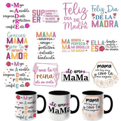 12pcs/Set Mother's Day In Spanish DIY Glass Jar Packaging Stickers UV DTF High Self-Adhesive Transfer Paper Is Suitable For Decorating Cups And Bottles