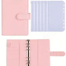 1 pieza Cuaderno con carpeta con cremallera tipo macaron, bolsa de almacenamiento para notas, facturas y ahorros - Rosa - Ver 1