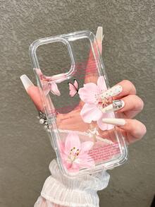 花卉蝴蝶文字设计，搭配蝴蝶结挂绳，高品质透明硅胶简约可爱防震亮面手机壳，适用于 15/15 Pro Max/15 Pro/15 Plus/11/12/13/14/16 Pro Max/XS/XR/11 Pro/11 Pro Max/12 Pro/12 Pro Max/13 Pro/13 Pro Max/7 Plus/14 Pro/14 Pro Max/14 Plus/16 Pro/16 Plus/7 Plus/8 Plus/8/SE2、S25/S24/S23/A55/A54/A53/A23 系列 - 彩色 - 查看 4