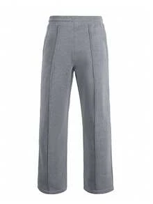 1pc Teen Boys Casual Solid Color Drawstring Waist Sweatpants, Suitable For All Seasons, Perfect For College Sports And Outdoor Leisure, Thickened - Dark Grey - View 2