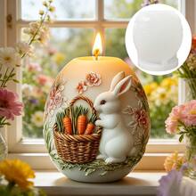 A Cute Rabbit Holding A Basket Of Carrot-Shaped Scented Candles Silicone Mold, DIY Easter Bunny Holding Carrot And Egg-Shaped Candle Mold, Suitable For Resin, Plaster, Clay, Concrete, Cement Crafts, Silicone Molds For Easter And Various Holiday Gifts, Home Decor. - A-White - View 1