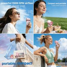 W&O 2026 New Portable Fan,Desktop Fan, Handheld Fan, Neck Fan,Mini Fan, With Makeup Mirror,5000mAh 13H Long Lasting, 199 Speed Adjustable, LED Flashlight & SOS Light, Type-C Rechargeable, Ultra Quiet Mini Fan For Camping, Outdoor, Work, Truck, Gift - Pink - View 5