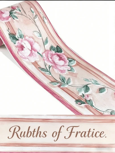 粉色花卉图案自粘PVC防水踢脚线，公主房、卧室墙面装饰条，耐磨