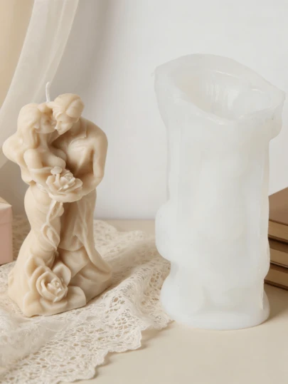 浪漫情侣拥抱硅胶蜡烛模具玫瑰拥抱恋人蜡烛制作模具3D雕塑恋人拥抱石膏模具DIY花卉家族树脂浇铸工具情人节婚礼装饰礼物