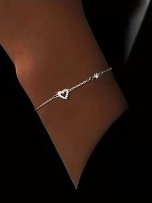 1pc S925 Sterling Silver Minimalist Personalized Zirconia Hollow Heart Inlaid Bracelet, Women's Fashion Sweet Petite Delicate Heart-Shaped Thin Bracelet, Niche Ins Style Luxury Elegant Charm Jewelry Gift - Love - View 6