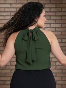 Elegant Plus Size Tank Top/Blouse, High Neck And Sleeveless, Large Sizes. - xanh quân đội - Xem 2