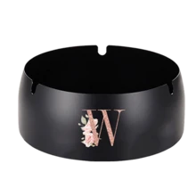 Portable Stainless Steel Ashtray Anti-Scalding Cigarette Holder Desktop Round Ashtray Rose Gold Initial Letter Pattern Windproof Ash Tray For Smoking Office Home Decoration Ash Tray Holder - Black - View 31