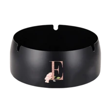 Portable Stainless Steel Ashtray Anti-Scalding Cigarette Holder Desktop Round Ashtray Rose Gold Initial Letter Pattern Windproof Ash Tray For Smoking Office Home Decoration Ash Tray Holder - Black - View 36