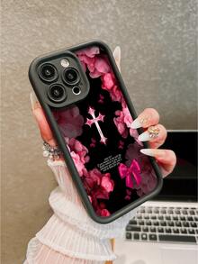 1pc Minimalist Elegant Cross Pattern Printed TPU Shockproof Phone Case, Suitable Compatible With Apple 17 Pro Max/17/16/15 Pro Max/15 Plus/15 Pro/15/14 Pro Max/14 Plus/14 Pro/14/13 Pro Max/Pro Max/12 Pro Max/12 Pro/12/11 Pro Max/11 - Black - View 2