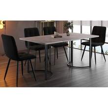 Dining Table And Chairs Set (5 Pieces), Dining Table With 4 Chairs, Modern Kitchen Dining Set, 140*80 Cm Dining Table, Black Metal Table Legs, Grey MDF Tabletop, Black Velvet Dining Chairs - Dark Grey - View 2