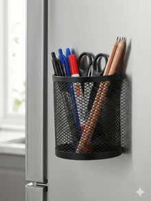 1pc Magnetic Pencil Holder, Stainless Steel Mesh Pen Cup, Metal Writing Supplies Organizer Suitable For Whiteboard, Blackboard, Kitchen, Cabinet, Home Or Office - Multicolor - View 1