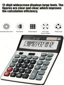 Calculadora de escritorio electrónica de 12 bits con gran pantalla de 1200V, diseño silencioso y doble alimentación, dedicada para oficina - 1 pieza - Ver 8