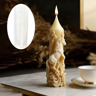 The Long-Stemmed Candle Features An Embossed Silicone Mold Of A Horse On A Grassy Plain, Suitable For DIY Crafting Of Long-Stemmed Candles Depicting A Galloping Horse On A Grassy Plain. This Mold Can Be Used For Resin, Plaster, Clay, Concrete, Cement Crafts, Silicone Molds, And Various Holiday Gifts And Home Decorations