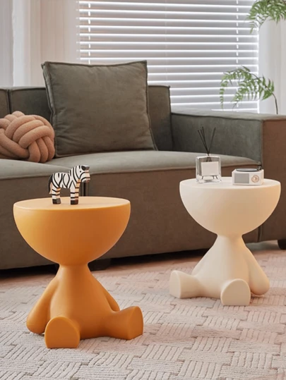 A Modern And Minimalist Creative Coffee Table With Double-Layer Storage Shelves, Can Be Used As A Nightstand, Suitable For Living Room, Bedroom And Office, In A Cream Color Style, Easy To Assemble.