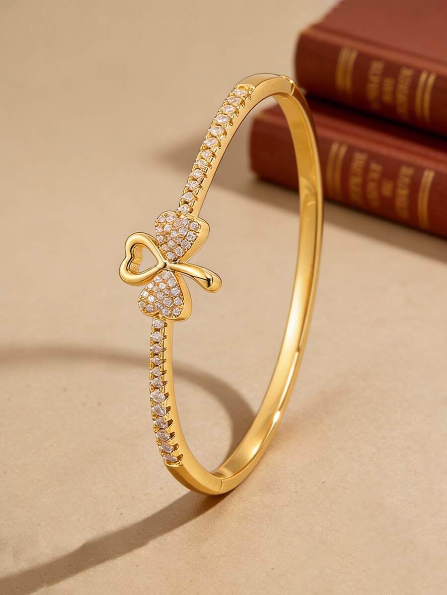 1 Pc - Luxurious Geometric Checkered Copper Bracelet With A Gold Openwork Clasp And Full Zirconia Design. Suitable For Both Work And Casual Wear, Perfect For Everyday Wear. - Gold - View 1