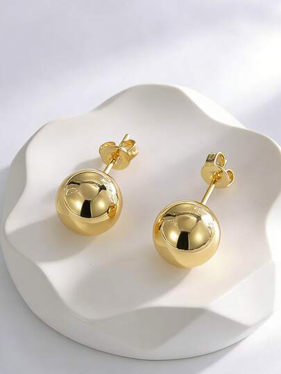 Charm-In Gold Plated Ball Stud Earrings Minimalist Polished Round Ball Jewelry For Women Daily Wear 5. 6. 8. 10mm