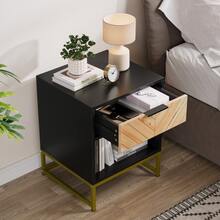 Modern Bedside Table With A Drawer And An Open Compartment For The Living Room, Bedroom And Hallway, Dimensions 43 X 40 X 55 Cm, Set Of 1 - 黑色 - 查看 7