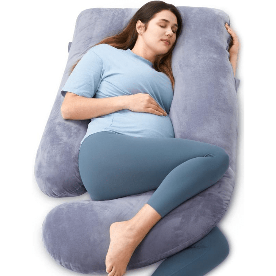 Momcozy - U-förmiges Schwangerschaftskissen für Schwangere, Ganzkörper-Umstandskissen mit abnehmbarem Bezug, Unterstützung für Rücken, Beine, Bauch, Hüften, 57 Zoll, grau