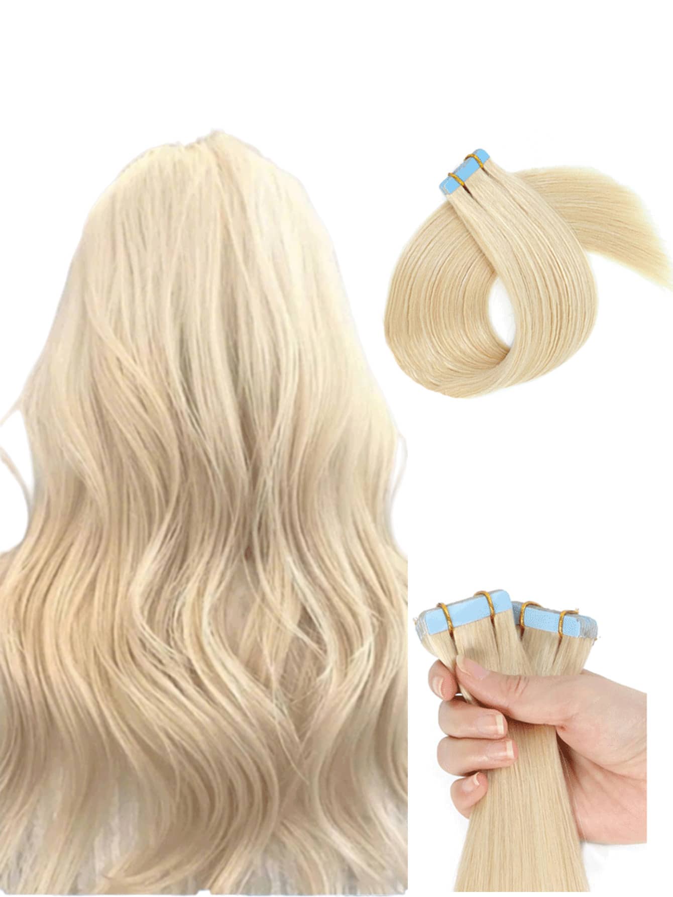 #613 30g 20pcs Straight Tape In Human Hair Extension. 18-28inch. Silky Seamless Invisible For Thin Hair Woman. Add Volume & Length. Natural Look. Top Quality Blue Tape In Hair Tape.