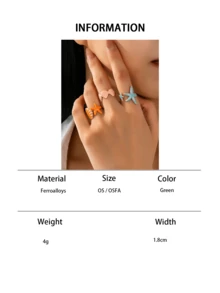 3pcs/Set Fashionable Starfish & Shell Design Adjustable Open Ring, Suitable For Beach Vacation - Multicolor - View 6