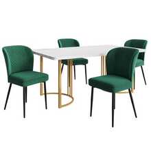 Dining Chair Set (140*80*75 Cm Dining Table With 4 Chairs), Modern Kitchen Dining Chair Combination, Dark Green Velvet Dining Chair, Upholstered Designer Chair With Backrest, White MDF Tabletop, Gold Table Legs - Green - View 5