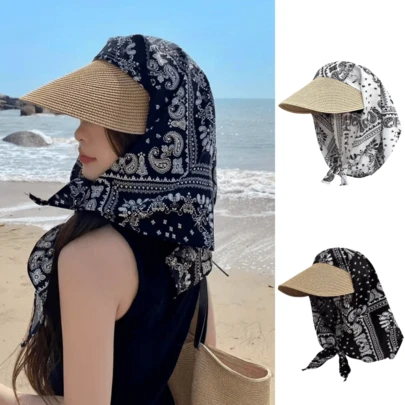 1顶女士几何图案休闲涤纶腰果花拼接渔夫帽，适合春秋季户外活动