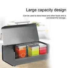 Simple Bread Box Rectangle Bread Bin Food Storage Container Kitchen Desktop Organizer With Lid - Black - View 5