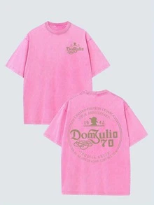 230G Washed Pure Cotton T-Shirt, Men'S Casual Fashion, With 'Dom Julio 70th Anniversary' Print, Outdoor Sports T-Shirt Loose Fit Soft Knitted T-Shirt - 玫紅色 - 查看 1
