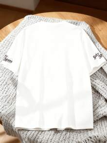 Plus Size Women's Round Neck Letter Print Casual Versatile Daily Short Sleeve T-Shirt, Suitable For Summer Vacation, Beach, Holiday, Daily Wear, Outings, Festivals, Beach, Parties, School, Music Festivals White - White - View 2