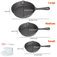 3PCS Cast Iron Non Stick Skillet Griddle Cooking Pan Pre-Seasoned Frying Pan Black - 黑色 - 查看 11