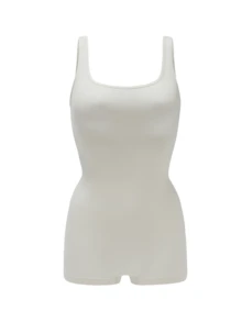 1pc Women's Beige Seamless Square Neck Jumpsuit, Slimming Shapewear, High Elasticity Breathable Fabric Suitable For Summer Daily Wear - Beige - View 6