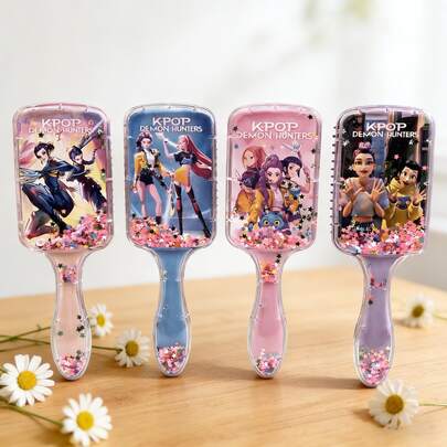 (1pc Random) K-POP Girl Group Square Air Cushion Hair Brush, Cartoon High-Gloss Long Handle Glitter Filled Hair Brush - Cute & Fashionable Beauty Lover's Holiday Gift, Helps Detangle Hair And Massage Scalp