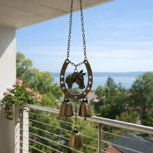 Lucky Horse Hoof Pendant, Vintage Iron Art Hanging Wind Chime, Creative Decorative With Bell Courtyard Hanging Ornament Balcony - Multicolor - View 2