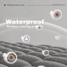 磁吸式折叠浴帘，免钻孔设计，含金属挂钩，适用于步入式淋浴间 - 灰色1件 - 查看 2