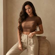 Maguinha Women's Cropped Top Short Sleeve Ribanna Premium - Rust Brown - View 3